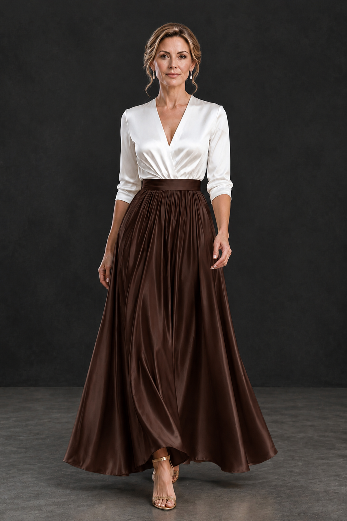 BOLODOO Chocolate and White V-Neck A-Line Mother of the Bride Dress - Chocolate - Chocolate_4
