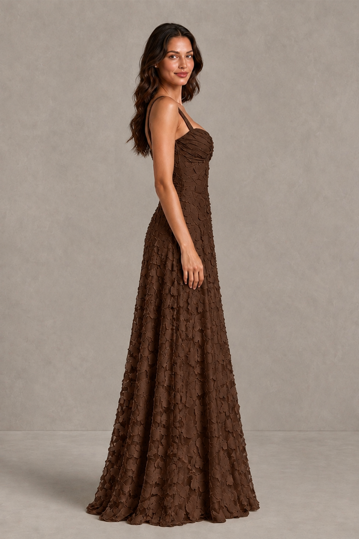 BOLODOO Chocolate Floral-Textured A-Line Dress with Lace-Up Back - Chocolate - Chocolate_4