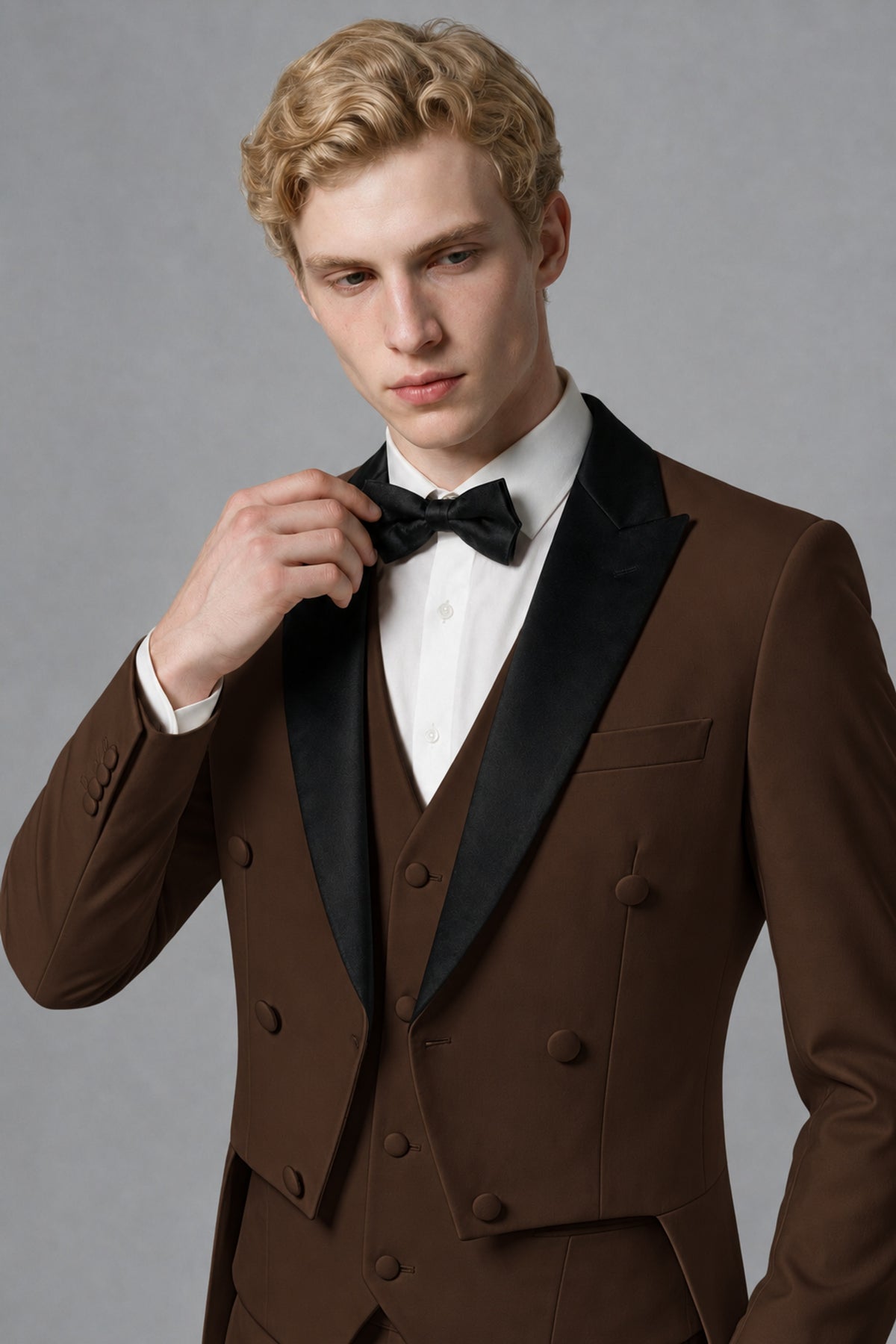 Bolodoo Men's Chocolate 3-Piece Tailcoat Tuxedo Suit with Vest & Trousers - Chocolate - Chocolate_4
