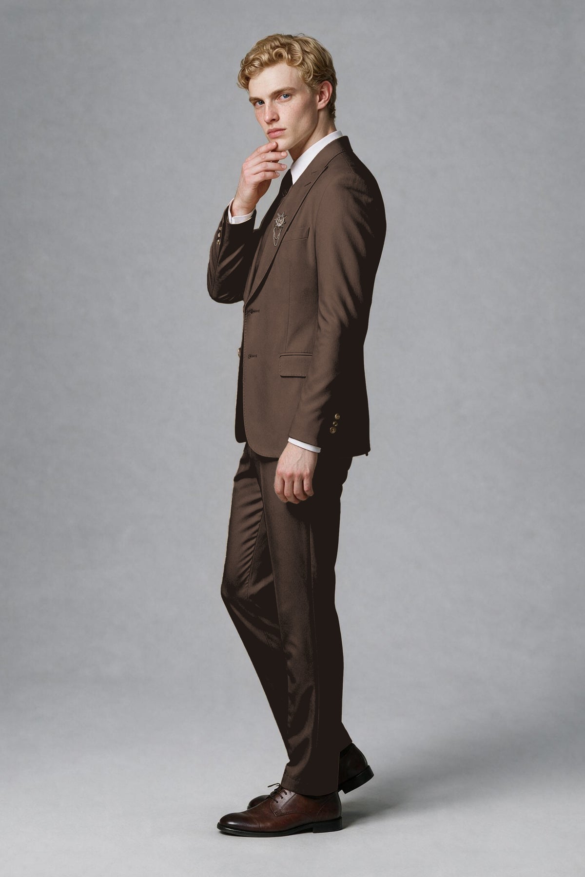 BOLODOO Men's Chocolate Two-Piece Wedding Suit – Jacket & Trousers - Chocolate