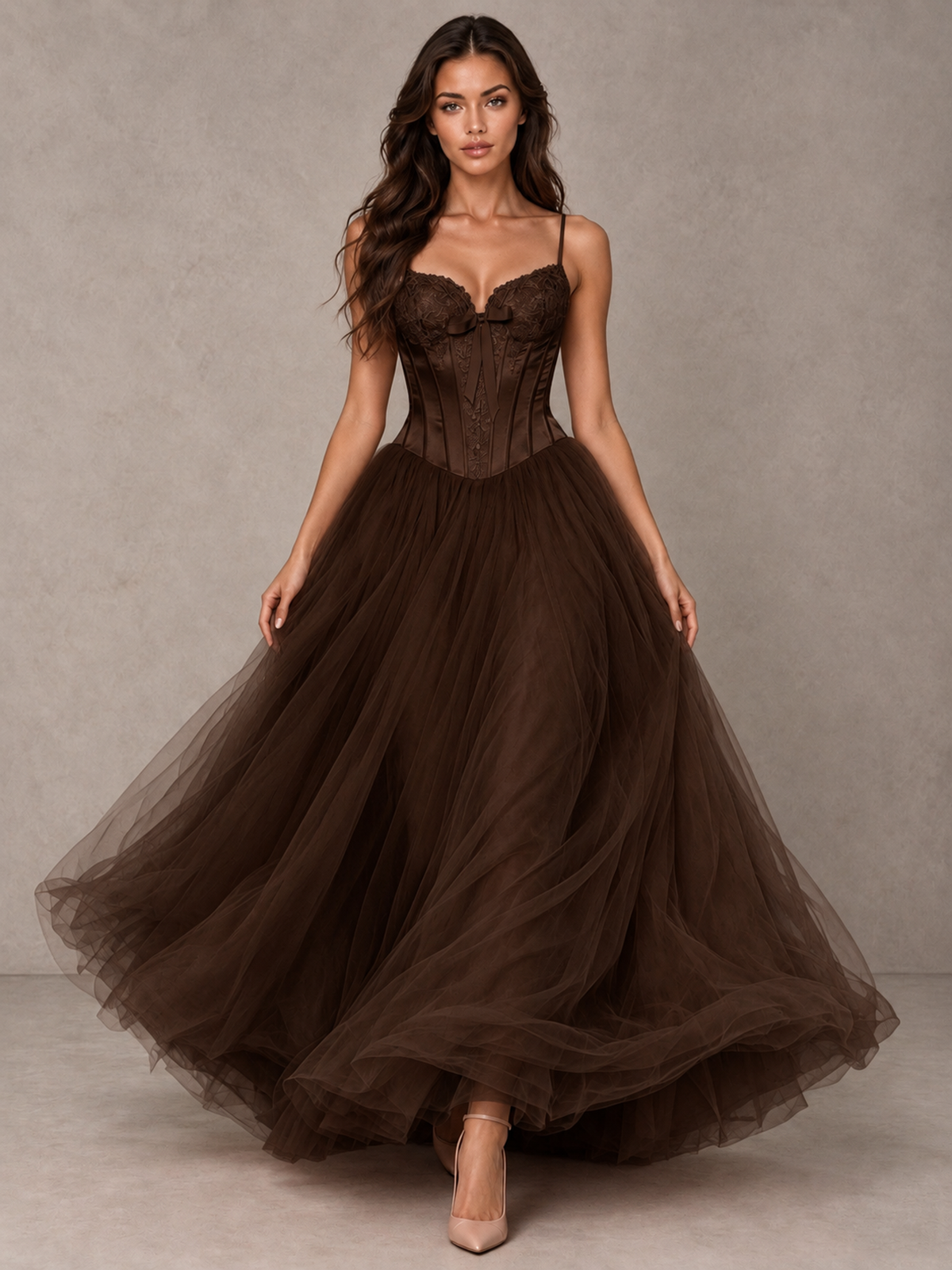 BOLODOO Chocolate Corset Tulle Prom Dress with Spaghetti Straps - Chocolate - Chocolate_4