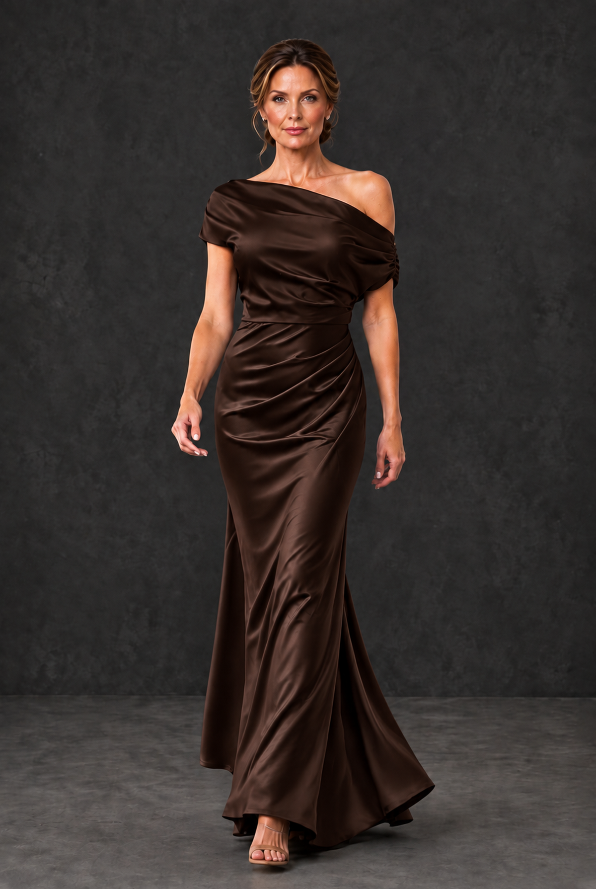 BOLODOO Chocolate Asymmetric Ruched Mother of the Bride Dress - Chocolate - Chocolate_4