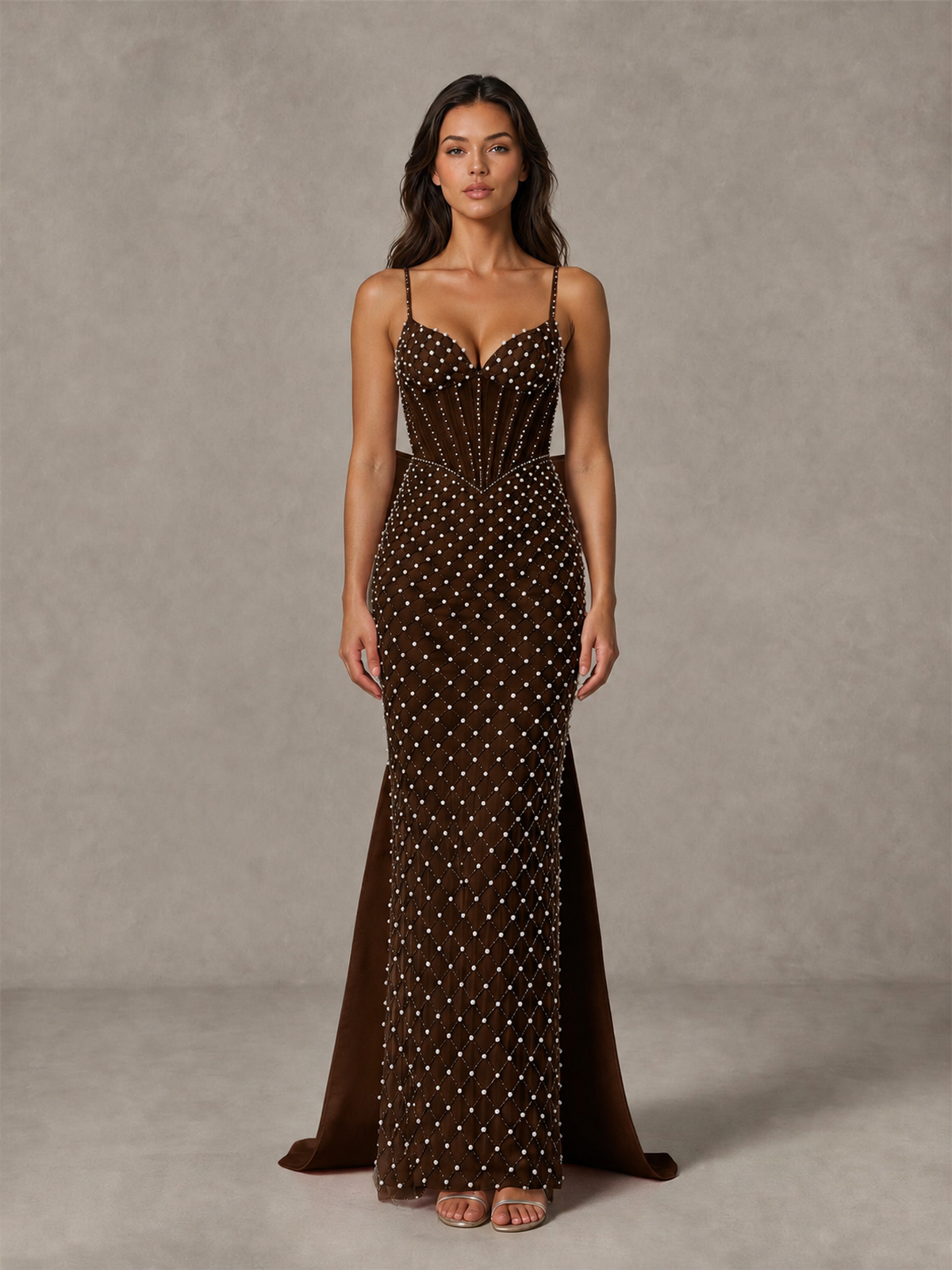 BOLODOO Chocolate Beaded Corset Prom Dress with Bow Train - Chocolate - Chocolate_4