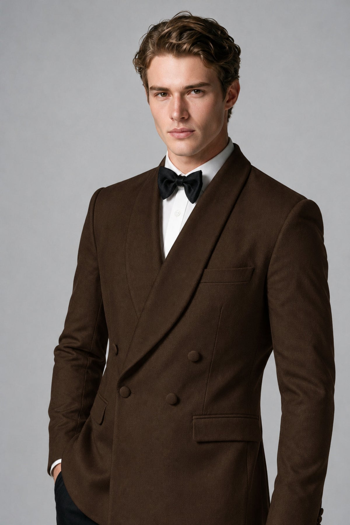 BOLODOO Men's Chocolate Double-Breasted Tuxedo Blazer – Shawl Lapel Formal Suit Jacket - Chocolate - Chocolate_4