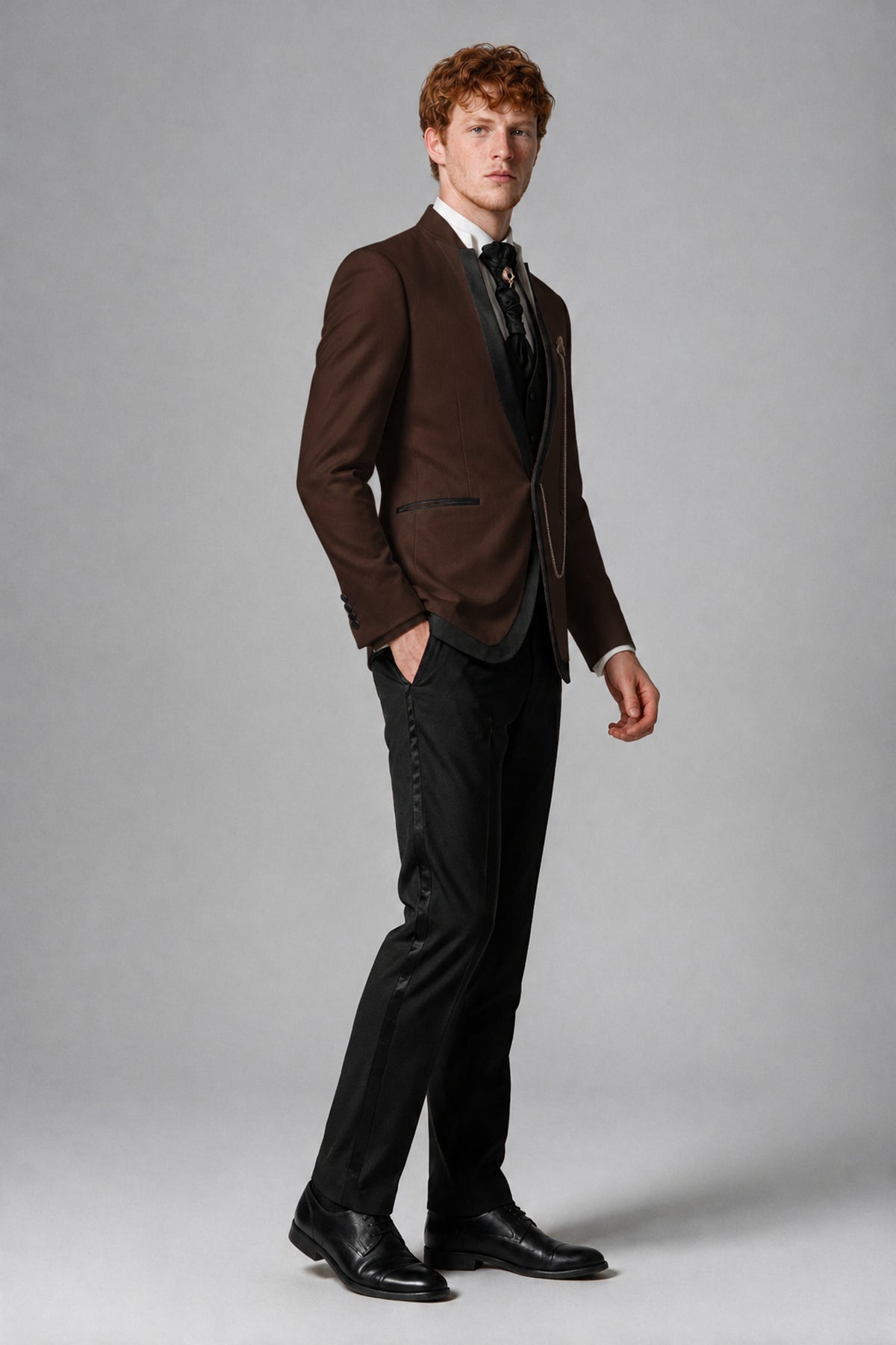 Bolodoo Men's Chocolate 3-Piece Shawl Lapel Tuxedo Suit with Vest - Chocolate - Chocolate_4
