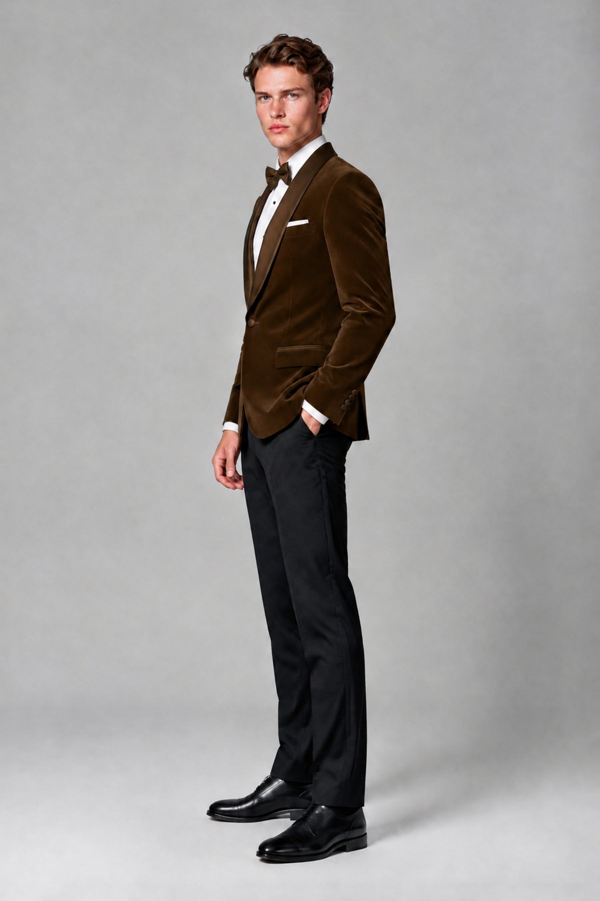 BOLODOO Men's Chocolate Velvet Blazer | Shawl Lapel Tuxedo Jacket - Chocolate - Chocolate_4