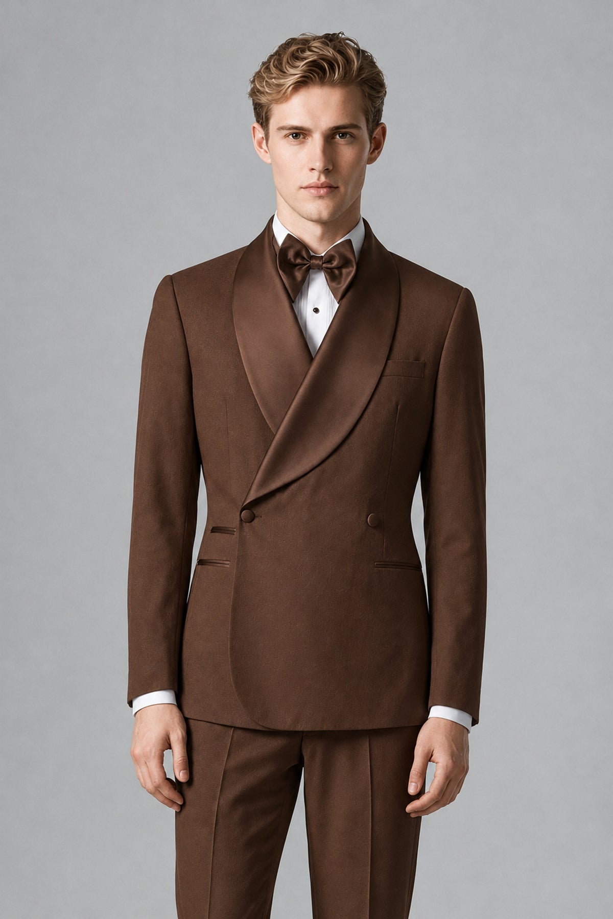 Bolodoo Men's Chocolate Shawl Lapel 2-Piece Tuxedo Suit – Jacket & Trousers - Chocolate - Chocolate (1)