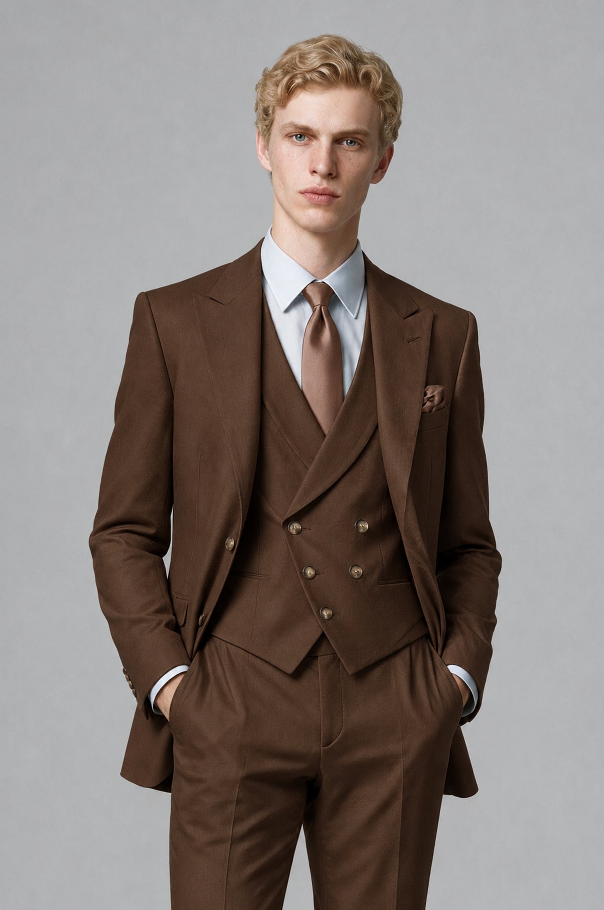 Bolodoo Men's Chocolate Two-Piece Suit with Notch-Lapel Jacket and Trousers - Chocolate - Chocolate (1)