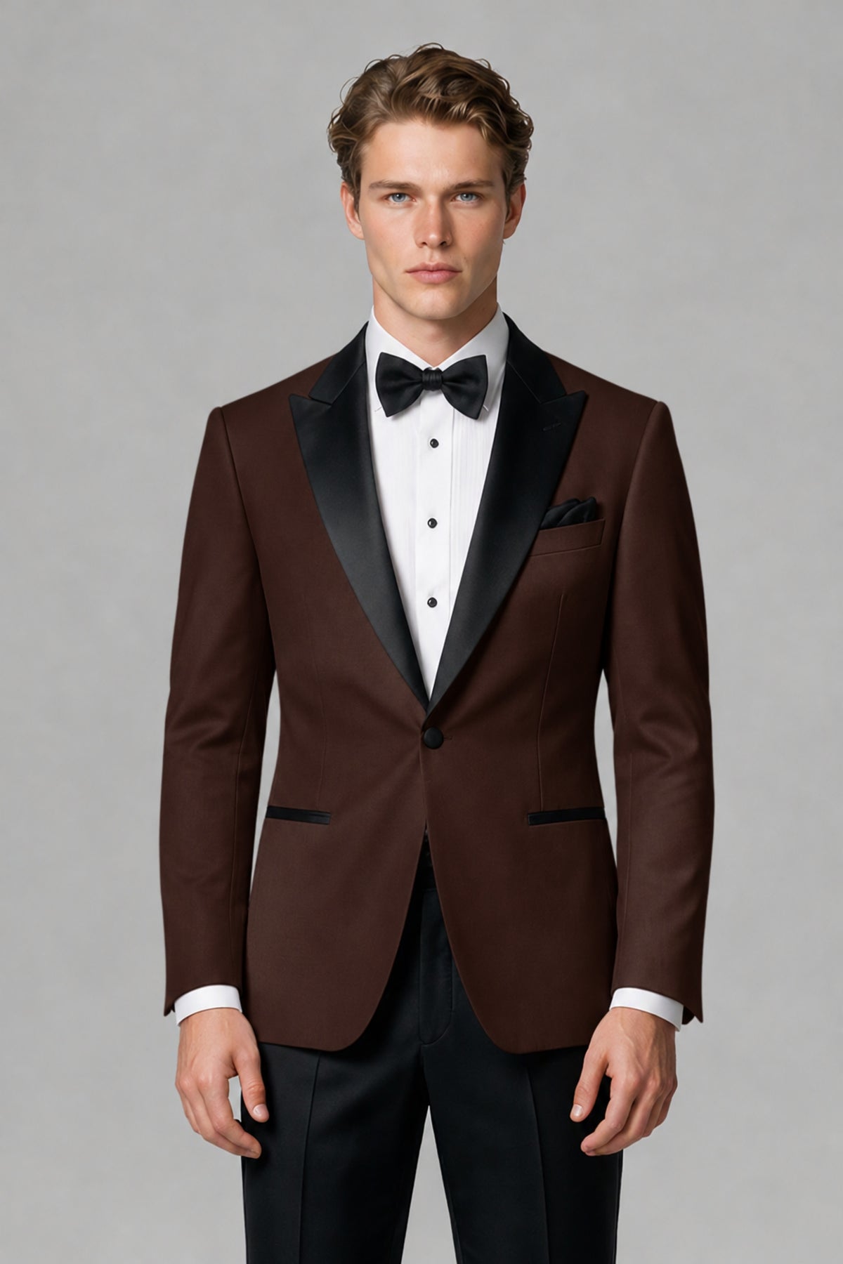 BOLODOO Men's Chocolate Single-Button Tuxedo Blazer & Black Trousers 2-Piece Suit Set - Chocolate - Chocolate (1)