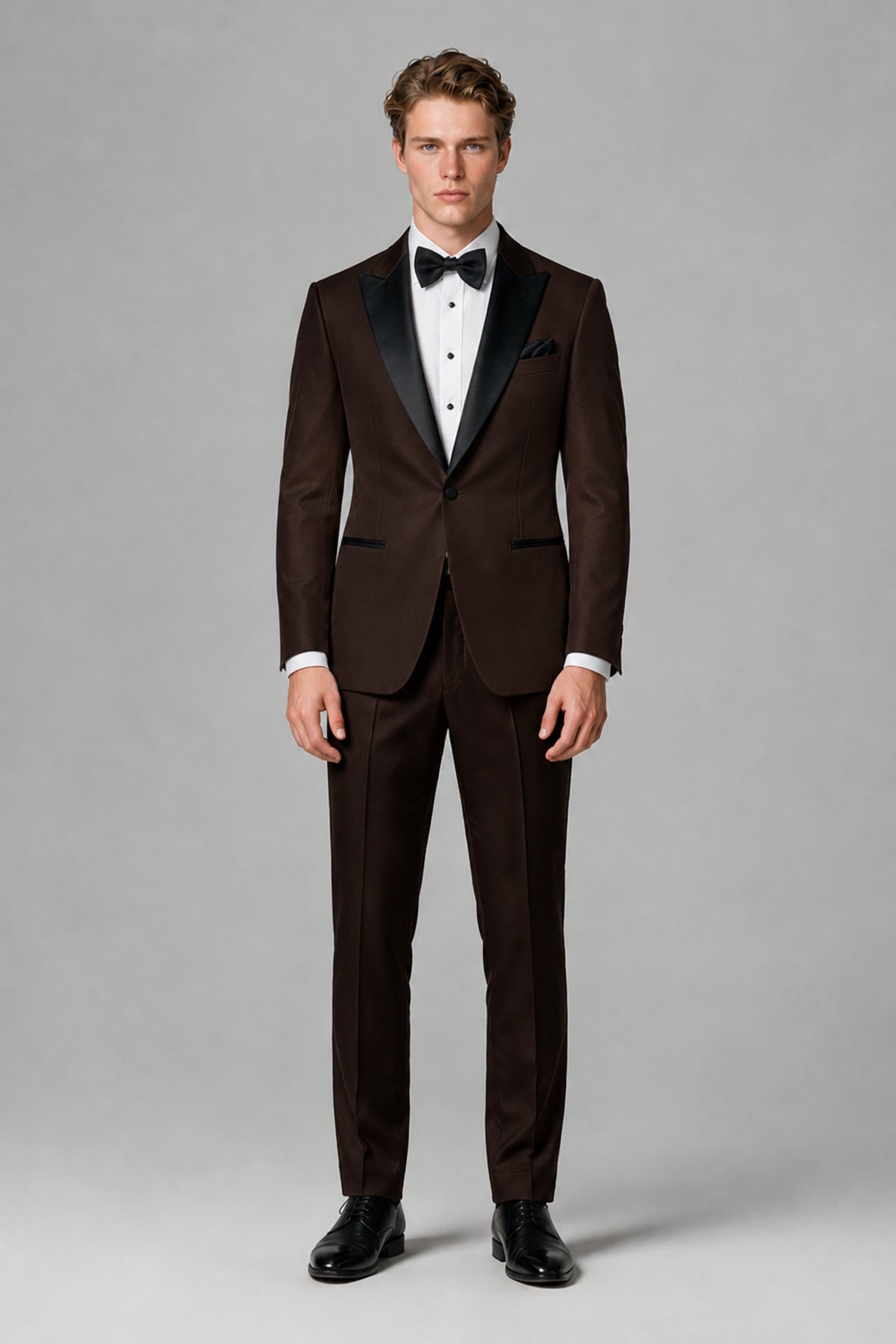BOLODOO Men's Chocolate Single-Button Tuxedo Blazer & Black Trousers 2-Piece Suit Set - Chocolate - Chocolate (2)