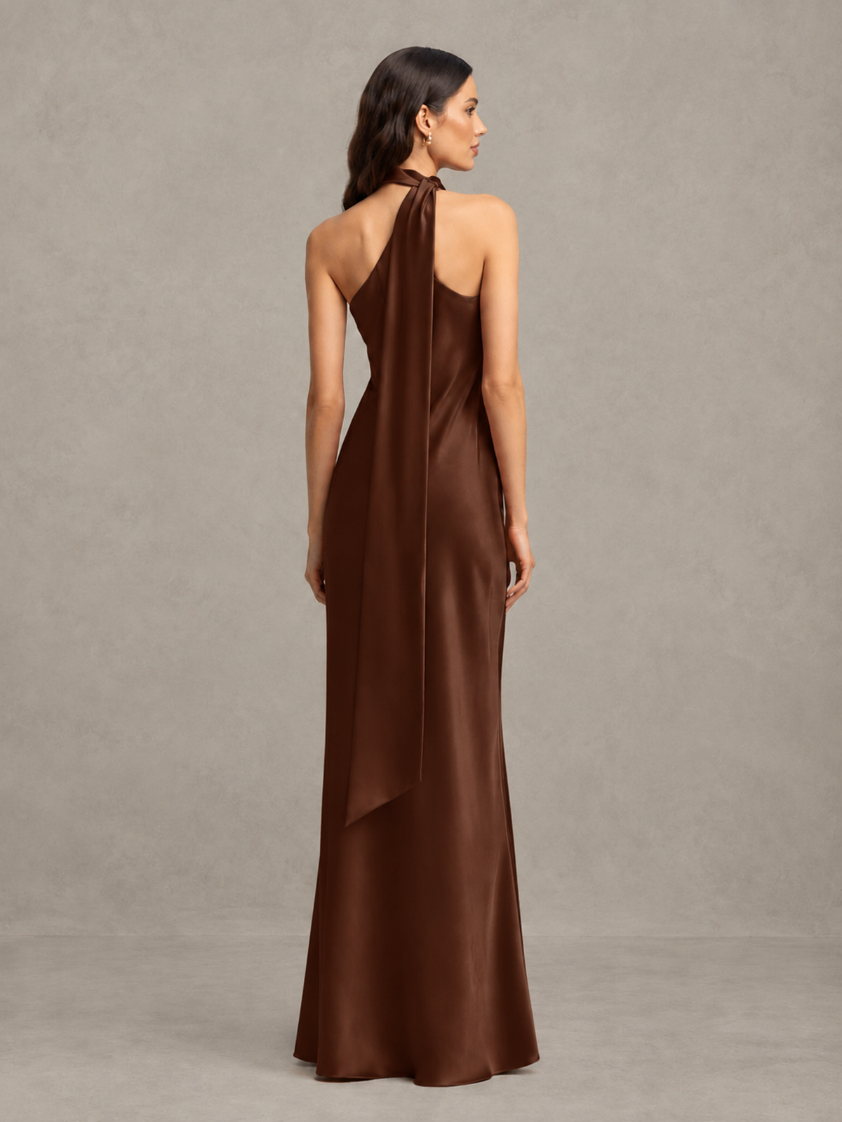BOLODOO Chocolate Satin One-Shoulder Bridesmaid Dress with Open Back - Chocolate - Chocolate (2)