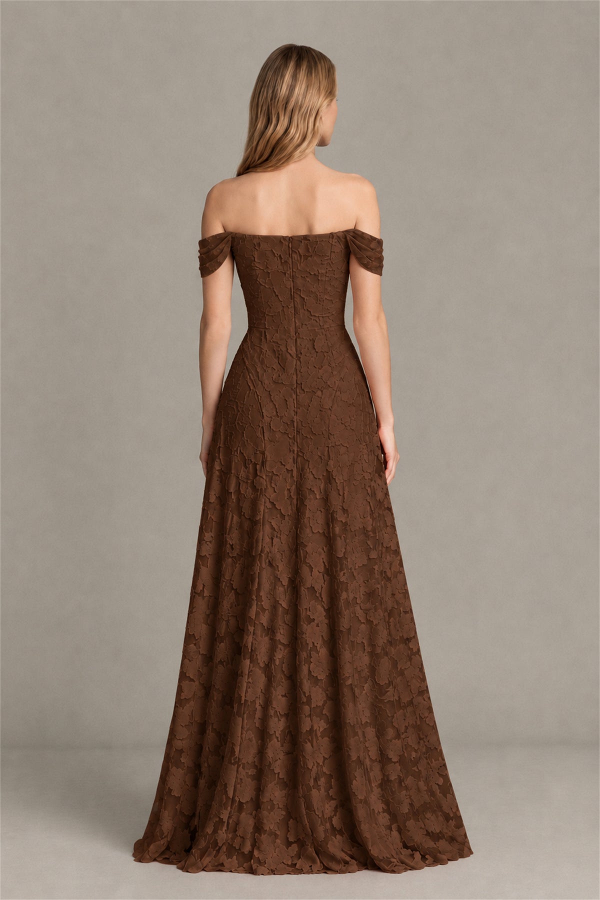BOLODOO Chocolate Off-Shoulder Pleated A-Line Maxi Dress Floral - Chocolate
