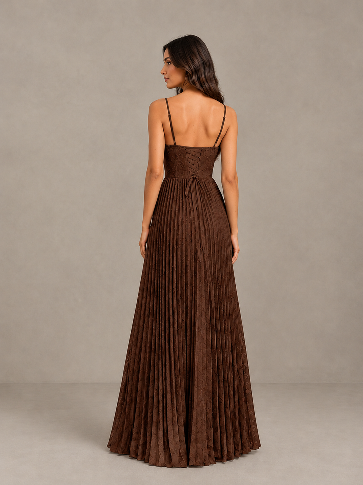 BOLODOO Chocolate Pleated Bridesmaid Dress with Sweetheart Neckline & Slit - Chocolate - Chocolate (2)