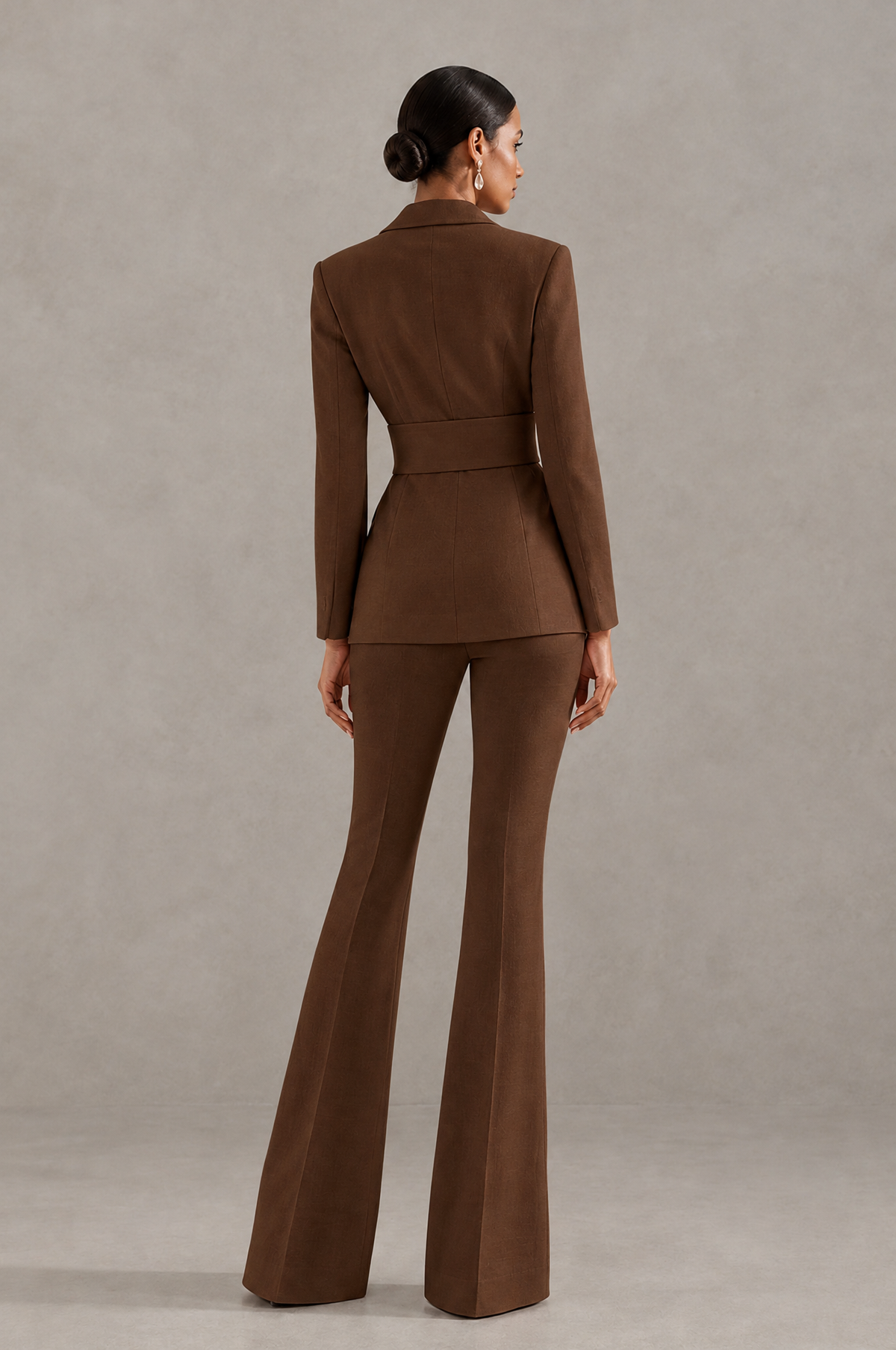 BOLODOO Chocolate Two-Piece Pantsuit with Tailored Blazer & Flared Pants - Chocolate - Chocolate (2)