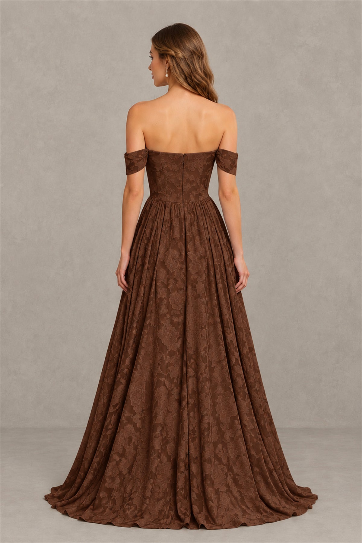 BOLODOO Chocolate Off-Shoulder Floral A-Line Maxi Dress - Chocolate