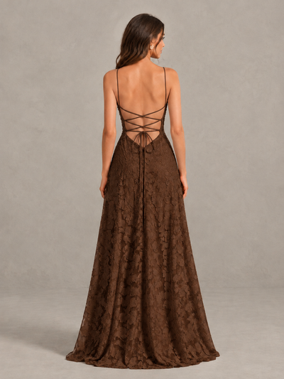 BOLODOO Chocolate Floral Appliqué Slit Maxi Dress - Chocolate - Chocolate (2)