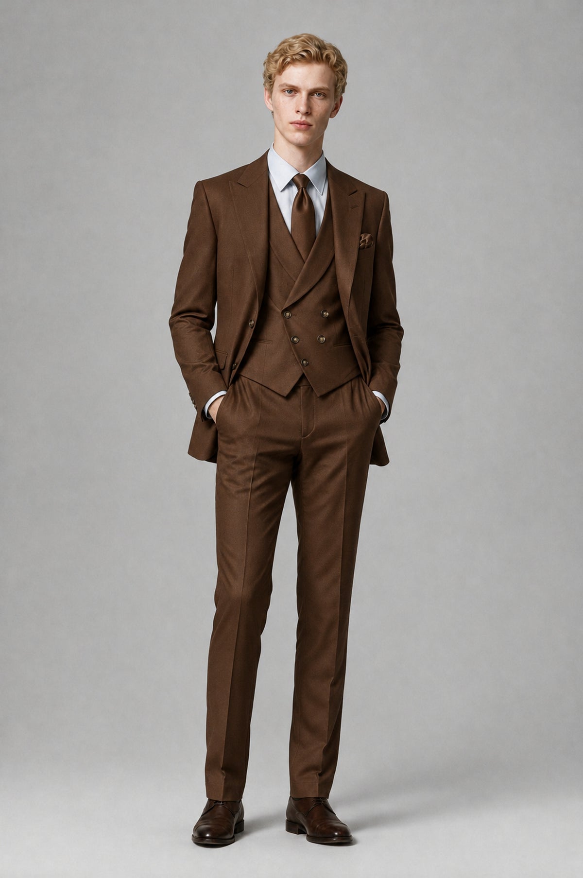 Bolodoo Men's Chocolate Two-Piece Suit with Notch-Lapel Jacket and Trousers - Chocolate - Chocolate (3)