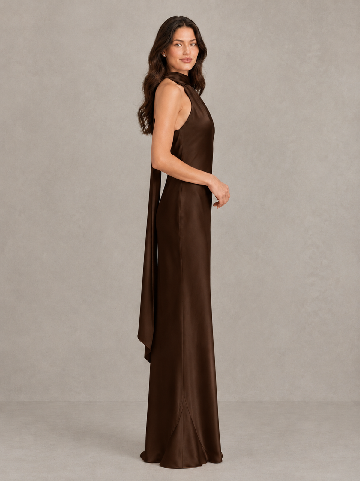 BOLODOO Chocolate Satin One-Shoulder Bridesmaid Dress with Open Back - Chocolate - Chocolate (3)