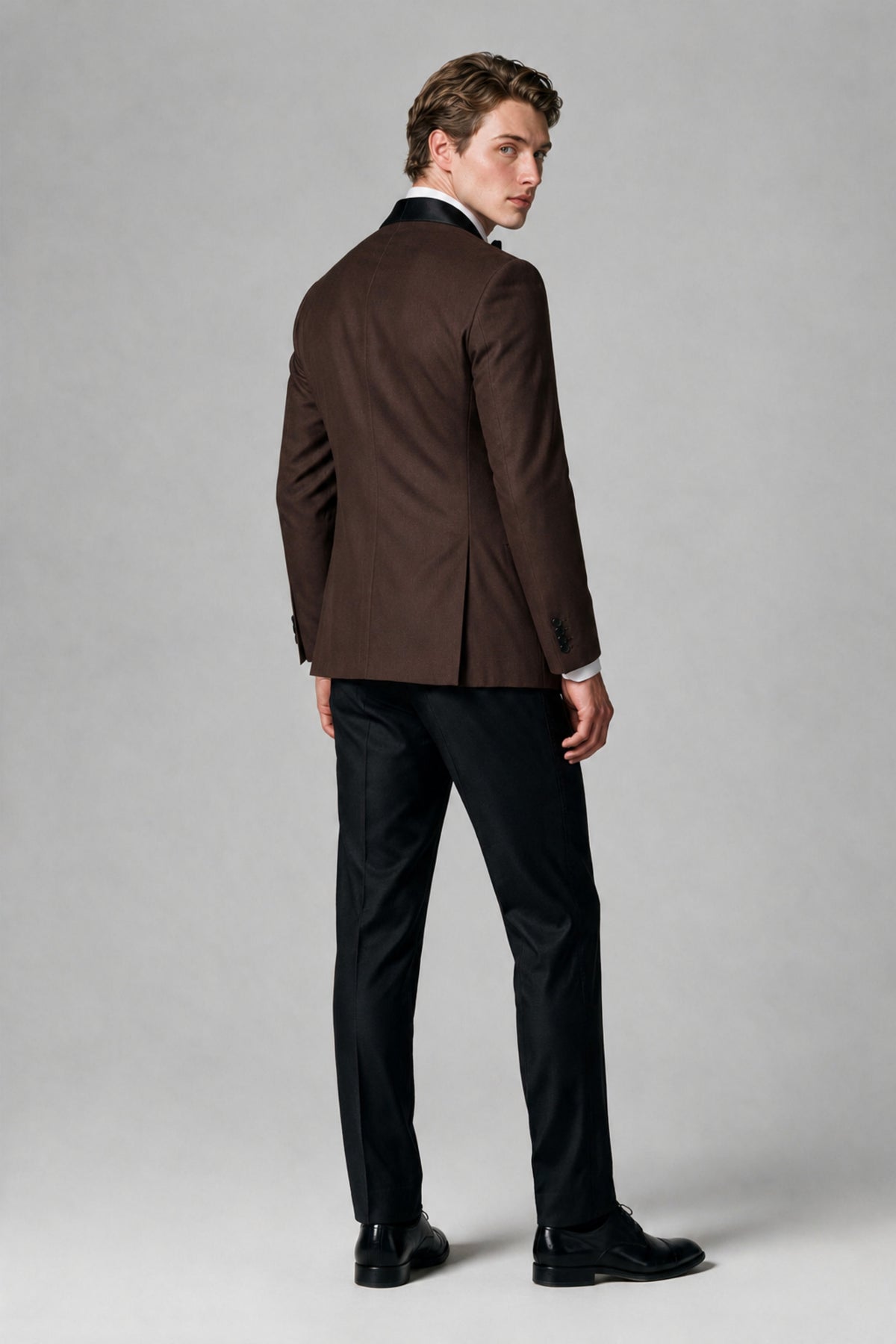 BOLODOO Men's Chocolate Single-Button Tuxedo Blazer & Black Trousers 2-Piece Suit Set - Chocolate - Chocolate (3)