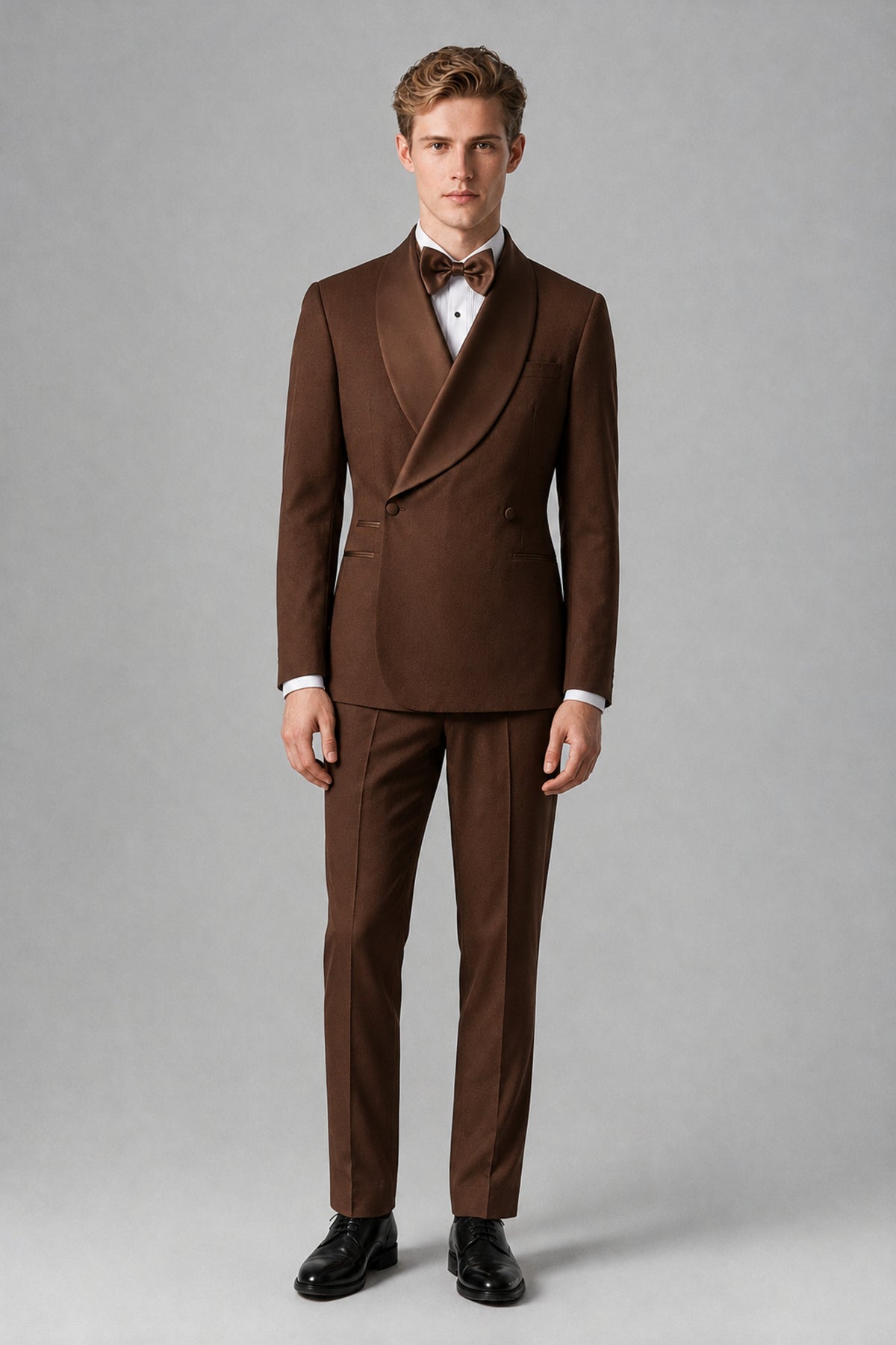 Bolodoo Men's Chocolate Shawl Lapel 2-Piece Tuxedo Suit – Jacket & Trousers - Chocolate - Chocolate (3)