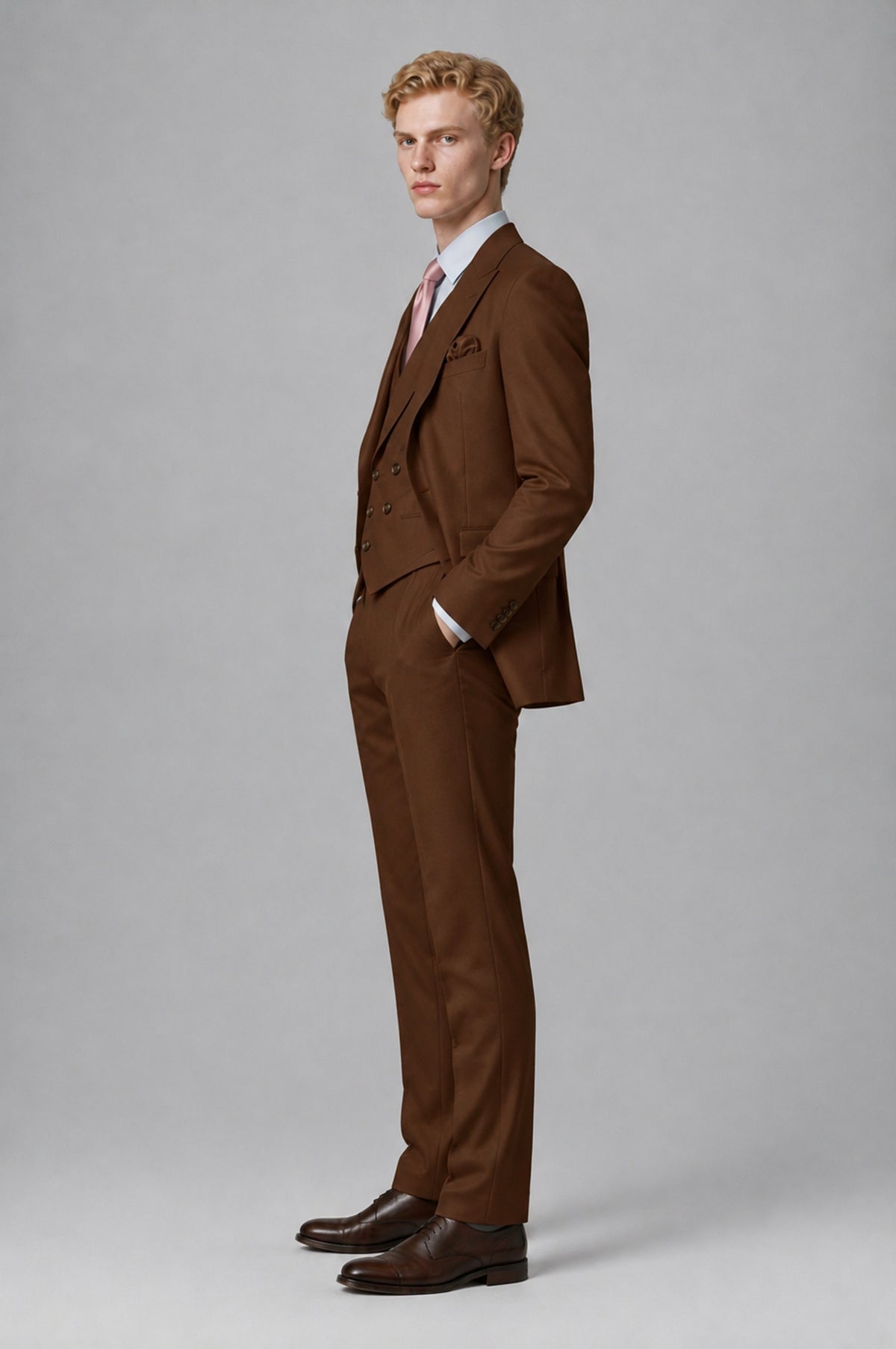 Bolodoo Men's Chocolate Two-Piece Suit with Notch-Lapel Jacket and Trousers - Chocolate - Chocolate (4)