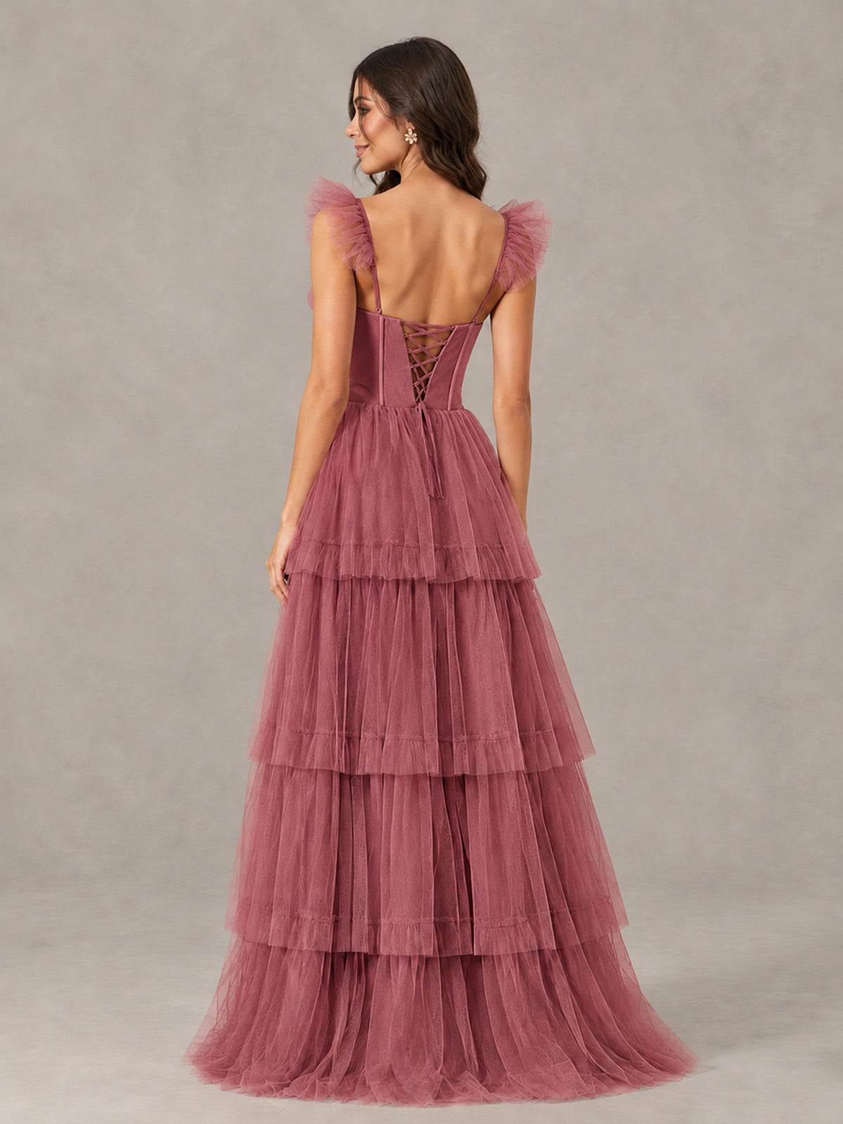 BOLODOO Cinnamon Rose Tiered Tulle Bridesmaid Dress with Slit - Cinnamon Rose - Cinnamon Rose (2)