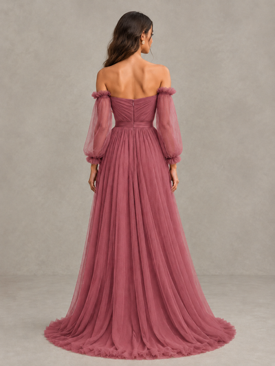 BOLODOO Cinnamon Rose Off-the-Shoulder Long Sleeve A-Line Bridesmaid Dress - Cinnamon Rose - Cinnamon Rose (2)