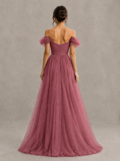 BOLODOO Cinnamon Rose Off-the-Shoulder Ruffle Sleeve A-Line Bridesmaid Dress - Cinnamon Rose - Cinnamon Rose (2)