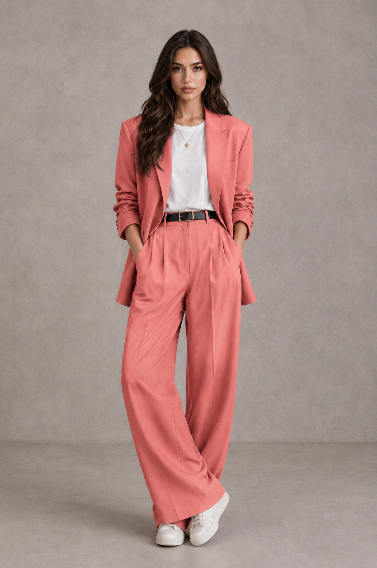 BOLODOO Coral Brown Blazer & Wide-Leg Pants Suit for Women - Coral - Coral_01