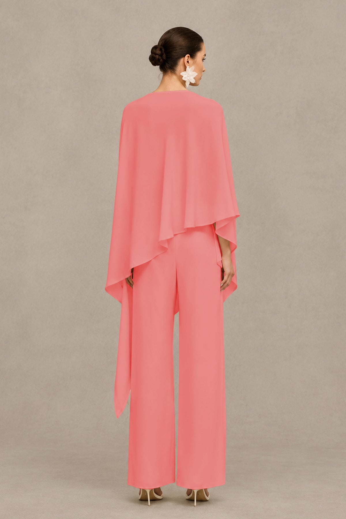 BOLODOO Coral Cape Sleeve Wide-Leg Formal Pantsuit - Coral - Coral_02