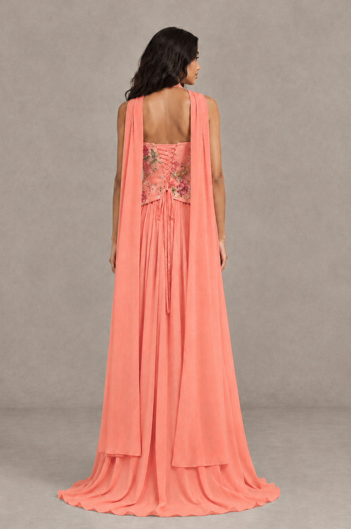BOLODOO Coral Strapless Beaded Floral Corset Chiffon Maxi Gown – Open Back Prom & Formal Evening Dress - Coral - Coral_02