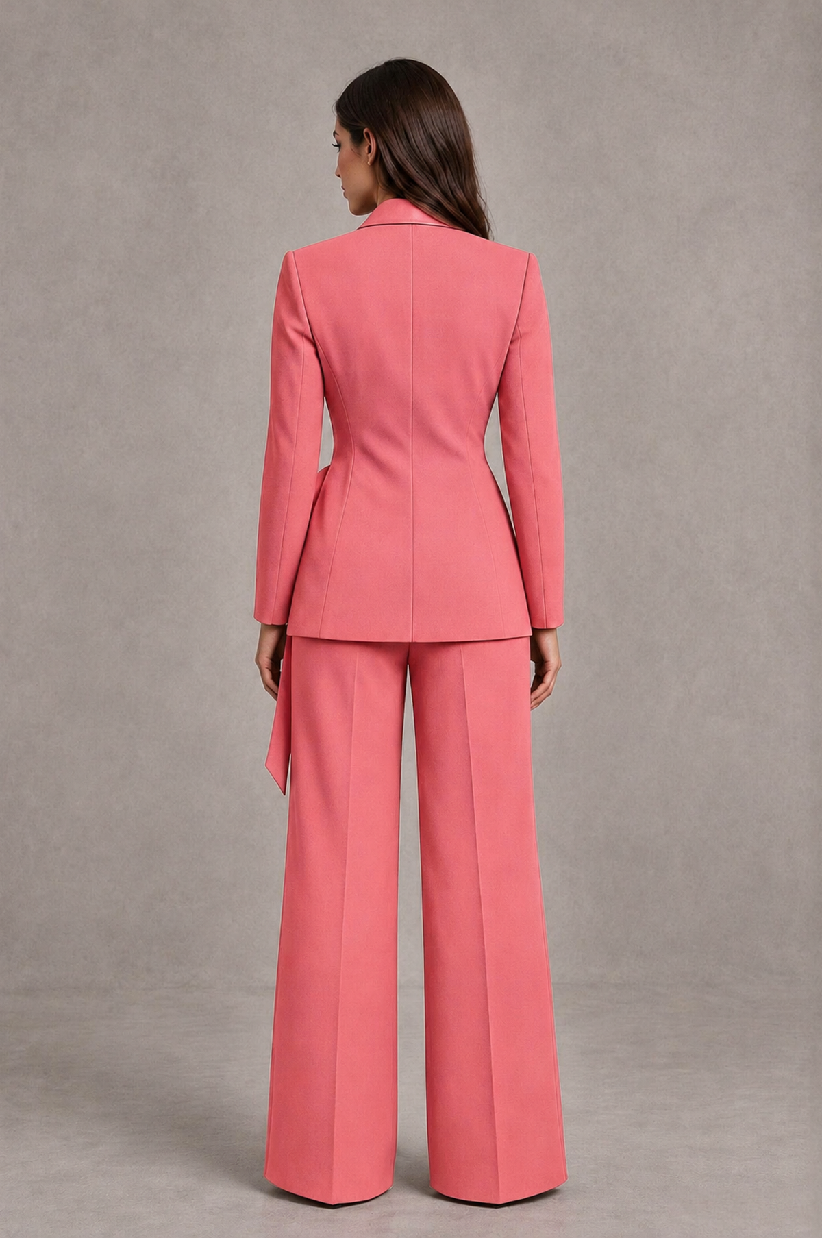 BOLODOO Coral Tie-Waist Blazer & Wide-Leg Pantsuit - Coral - Coral_02
