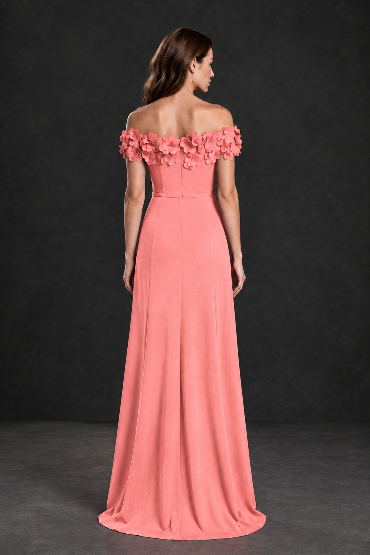 BOLODOO Coral Off-the-Shoulder Mother of the Bride Dress with Floral Appliques - Coral - Coral_02