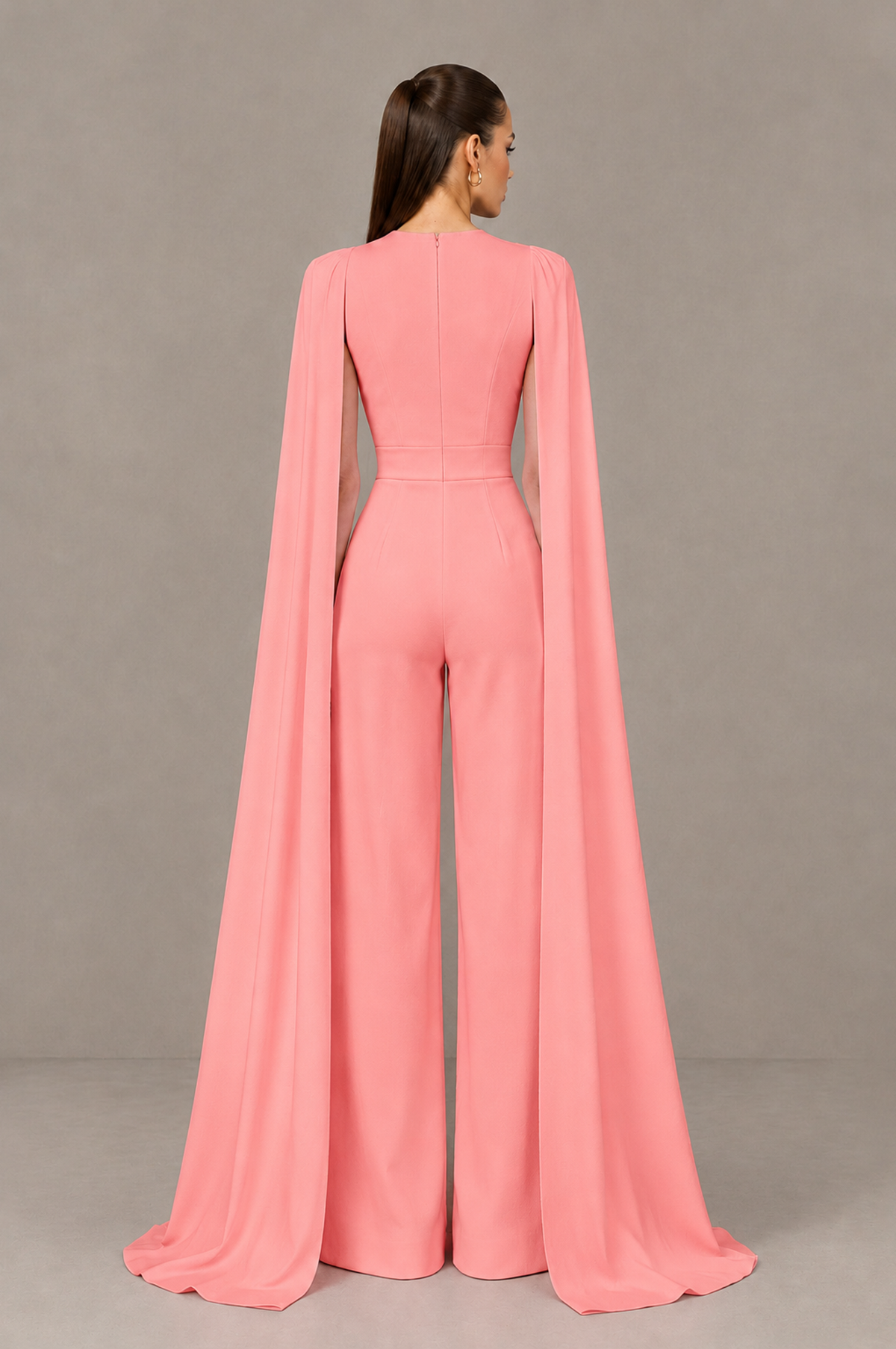 BOLODOO Coral Deep V-Neck Cape Sleeve Bridal Jumpsuit - Coral - Coral_02