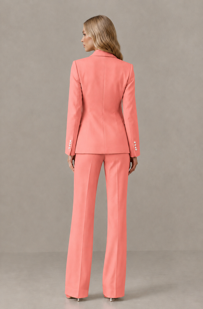 BOLODOO Coral Women's Three-Piece Pantsuit with Blazer & Vest - Coral - Coral_02