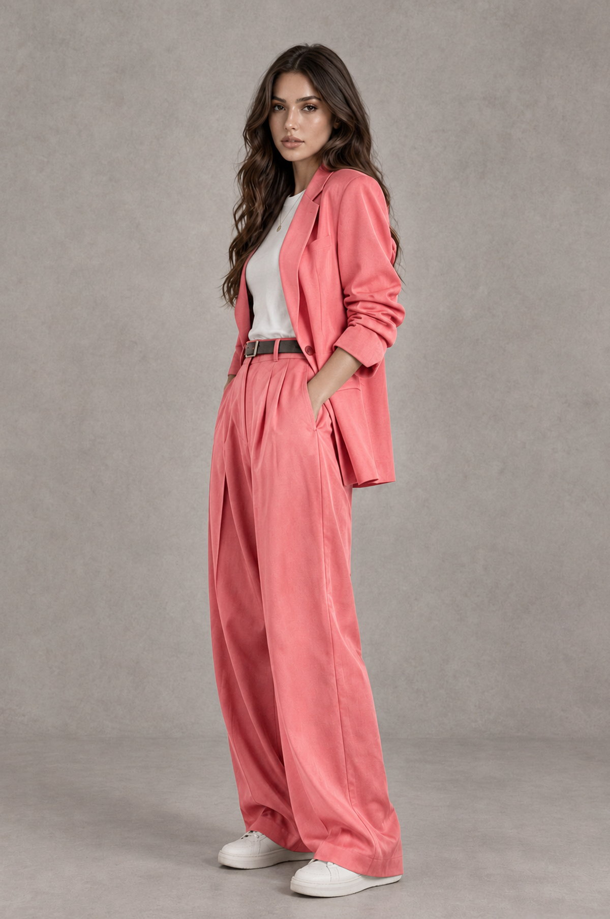 BOLODOO Coral Brown Blazer & Wide-Leg Pants Suit for Women - Coral - Coral_03