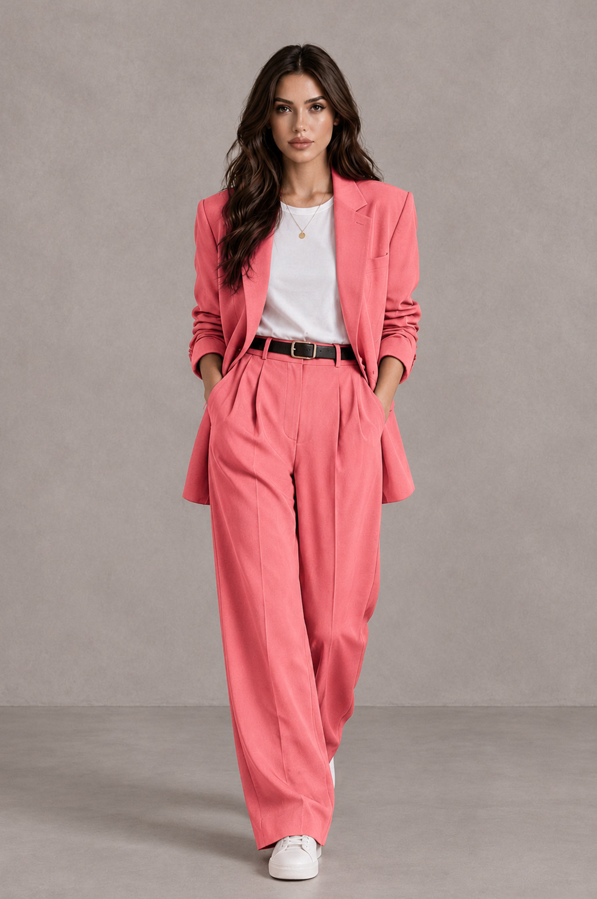 BOLODOO Coral Brown Blazer & Wide-Leg Pants Suit for Women - Coral - Coral_04