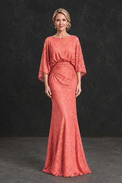 BOLODOO Coral Lace Flutter Sleeve Mother of the Bride Dress - Coral - Coral_1