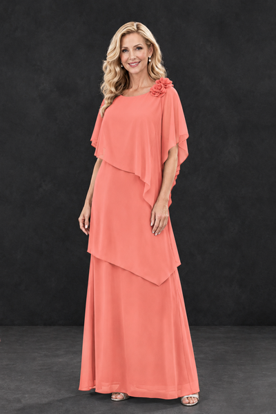BOLODOO Coral Tiered Flutter Sleeve Mother of the Bride Maxi Dress - Coral - Coral_1