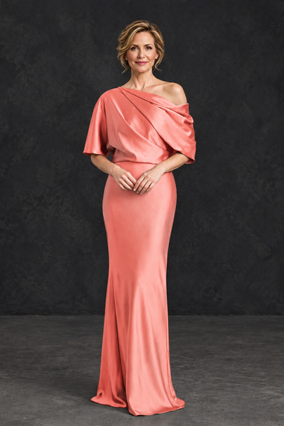 BOLODOO Coral Satin Asymmetric Mother of the Bride Dress - Coral - Coral_1