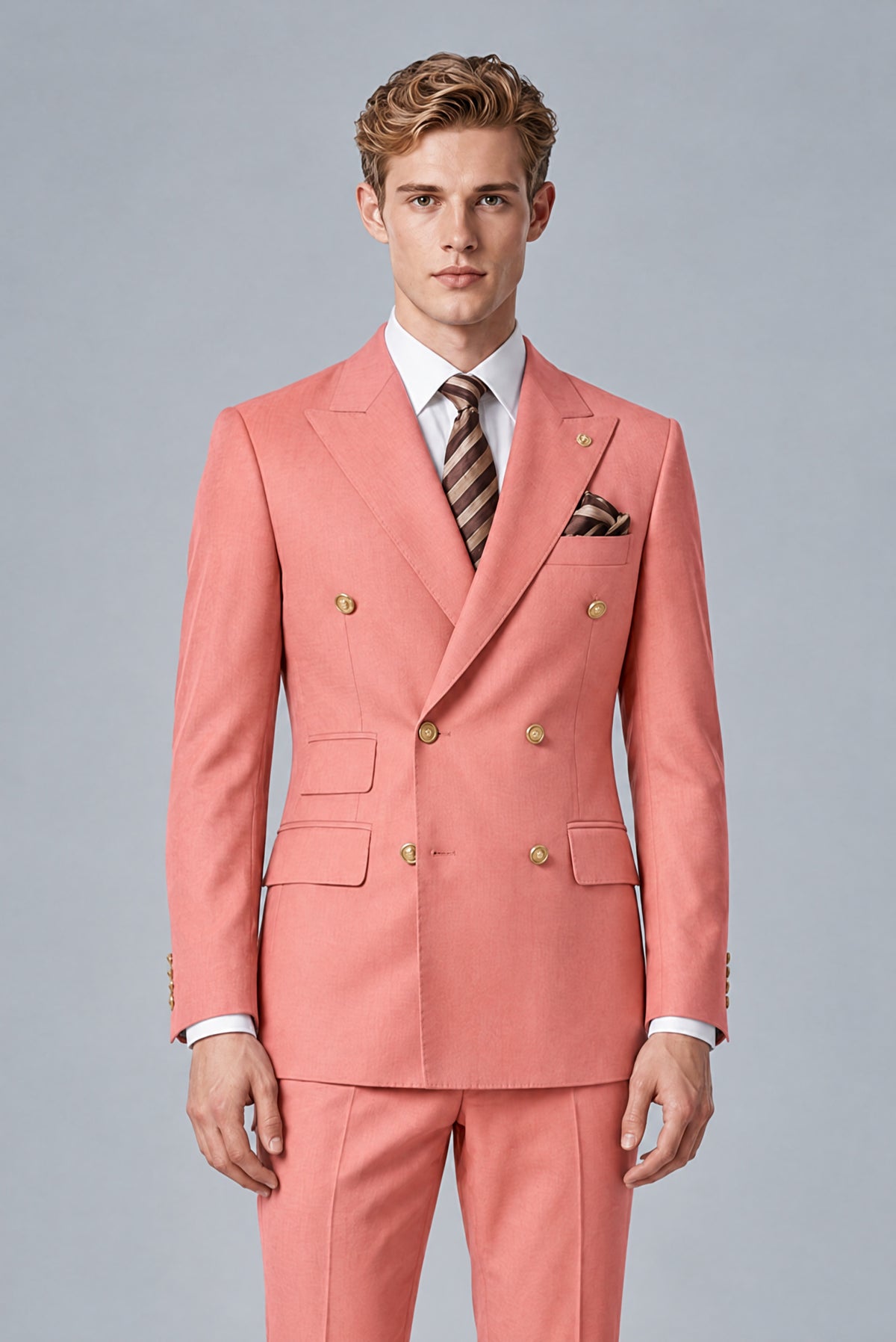 Bolodoo Men's Coral Double-Breasted 2-Piece Wedding Suit - Coral - Coral_1