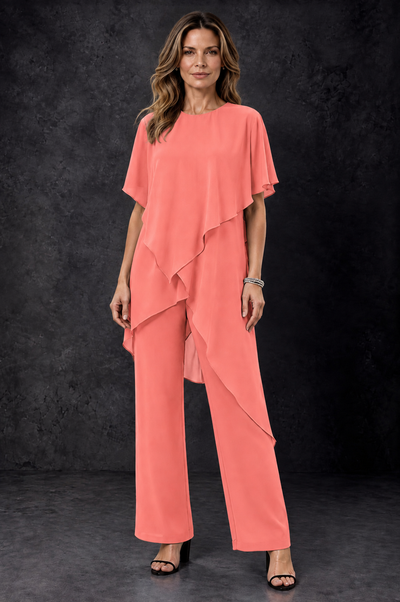 BOLODOO Coral Chiffon Two Piece Mother of the Bride Pant Suit - Coral - Coral_1