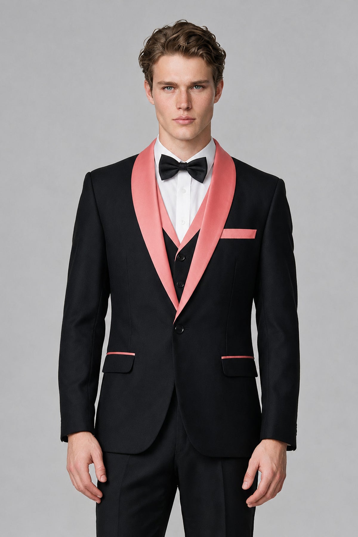 Bolodoo Men's Coral 3-Piece Shawl Lapel Tuxedo Suit - Coral - Coral_1