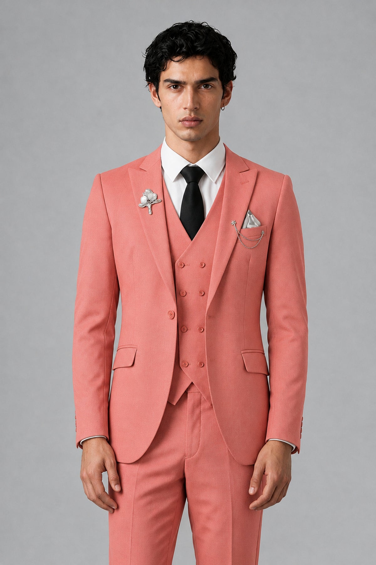 Bolodoo Men's Coral 2-Piece Suit – Notch Lapel Jacket & Trousers - Coral - Coral_1