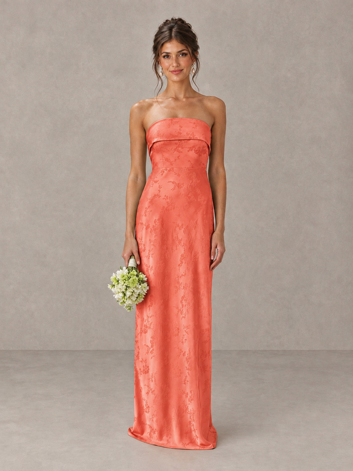 BOLODOO Coral Strapless Floral Bridesmaid Dress - Coral - Coral_1