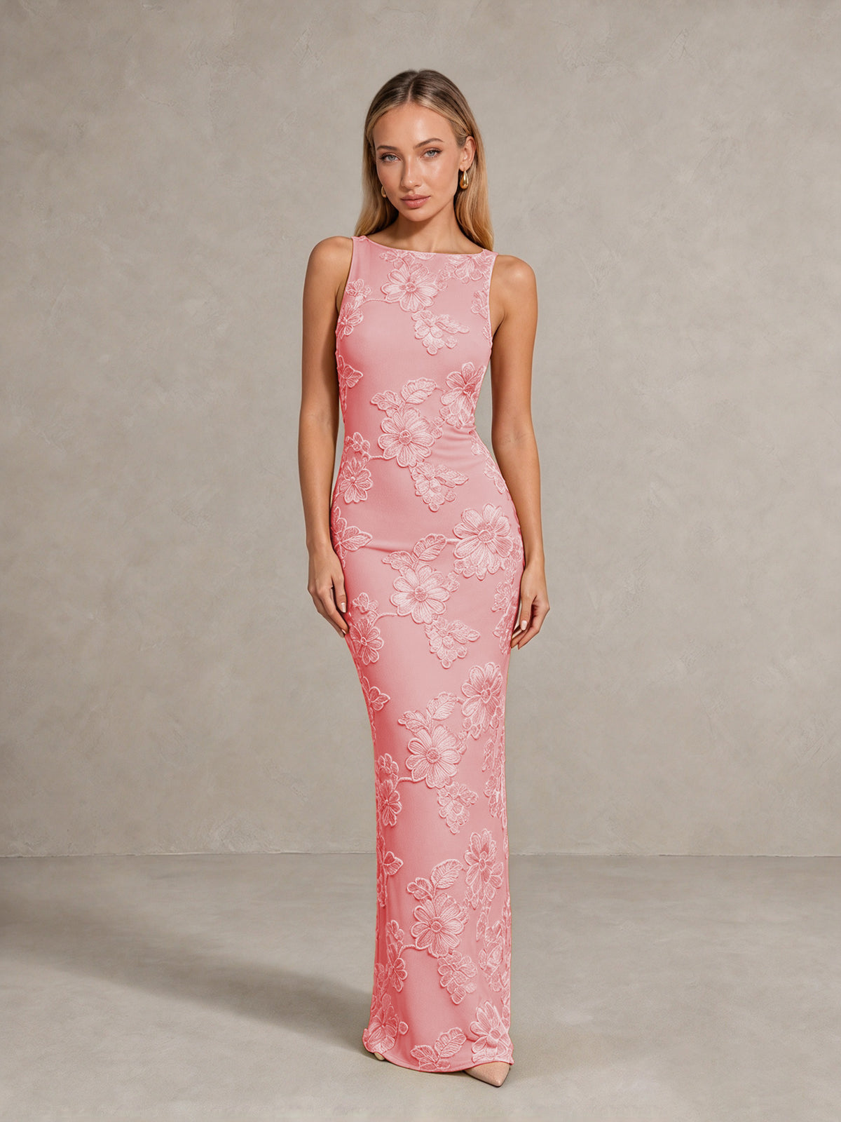 BOLODOO Coral Floral Sleeveless Maxi Wedding Guest Dress - Coral - Coral(1)