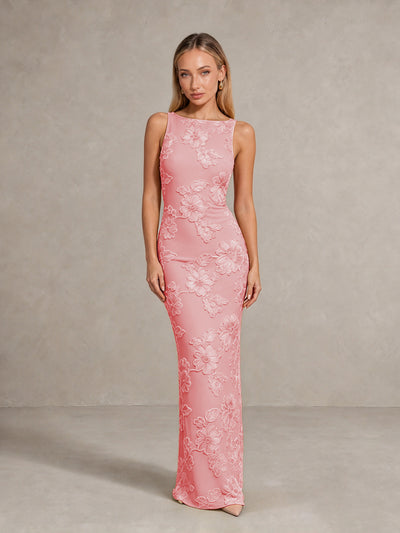 BOLODOO Coral Floral Sleeveless Maxi Wedding Guest Dress - Coral - Coral(1)
