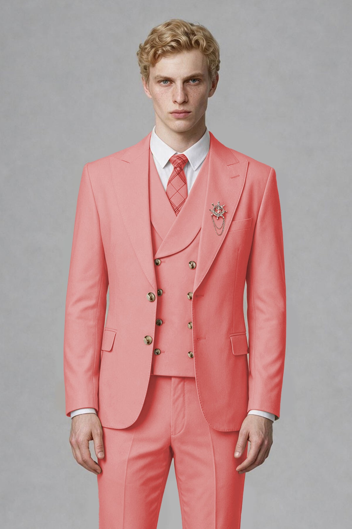 BOLODOO Men's Coral Two-Piece Wedding Suit – Jacket & Trousers - Coral