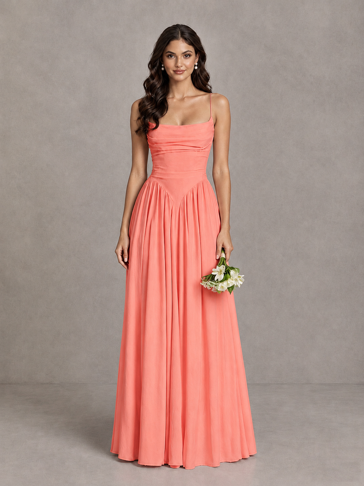 BOLODOO Coral Lace-Up Back A-Line Bridesmaid Dress - Coral - Coral_1