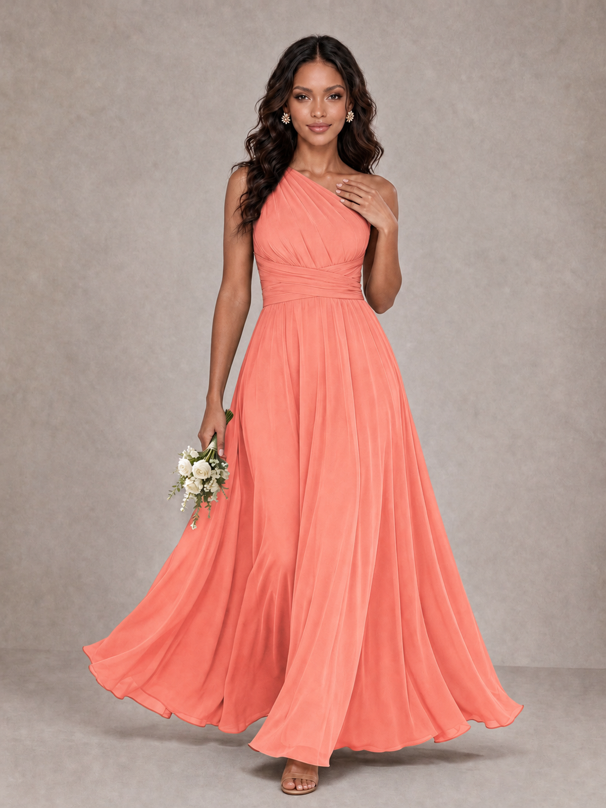 BOLODOO Coral One-Shoulder A-Line Bridesmaid Dress - Coral - Coral_1